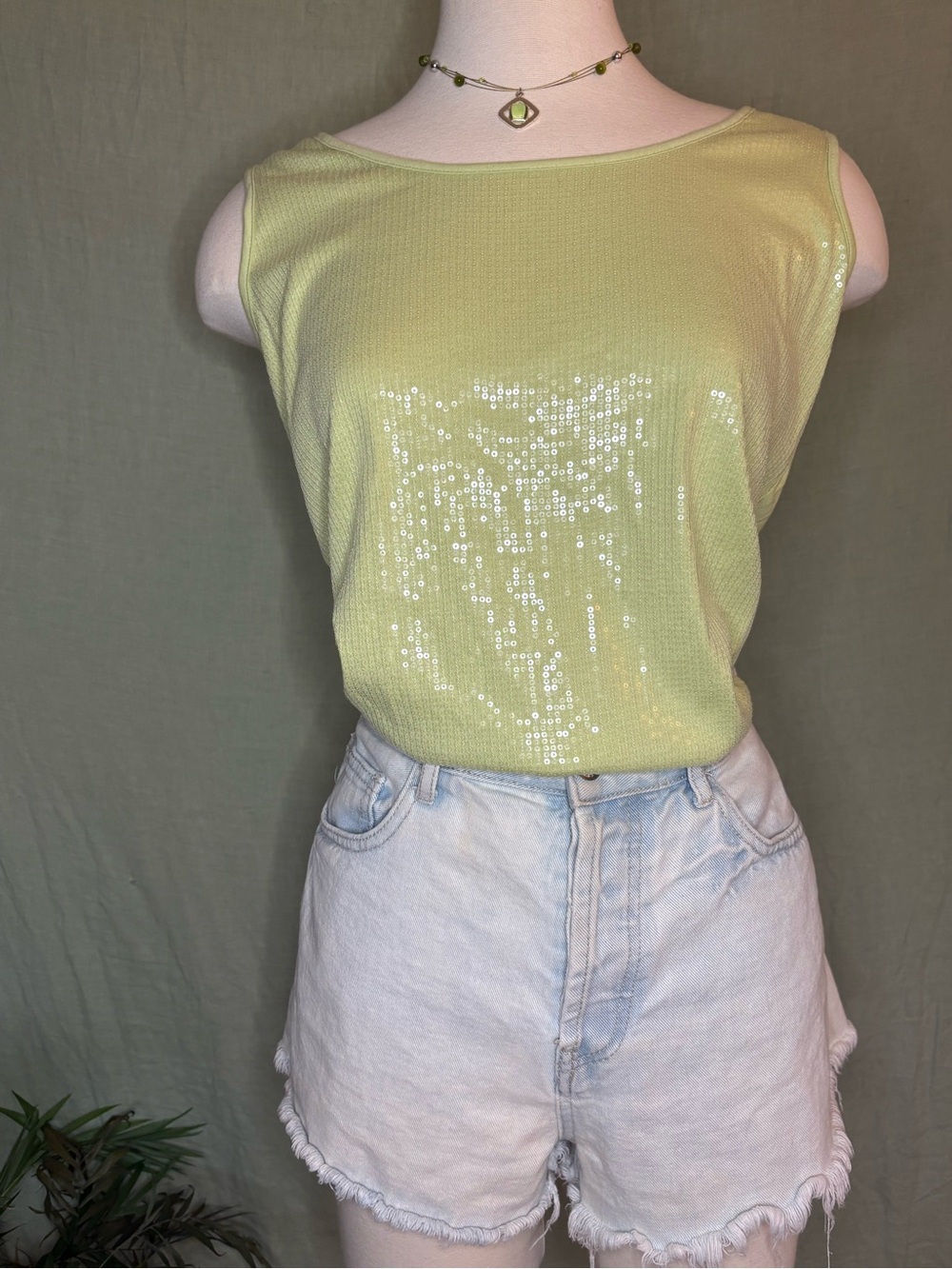 Lime Sequin Tank #y2k